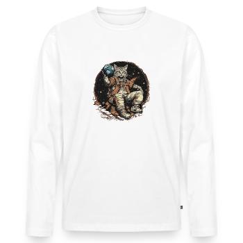 Katze im All, Erde, Mond, Weltall - Männer Premium Bio Langarmshirt - Weiß - Vorne - Nico (187cm)