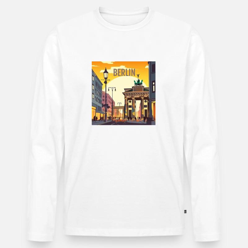 Berlin bei Sonnenuntergang - Männer Premium Bio Langarmshirt - Weiß