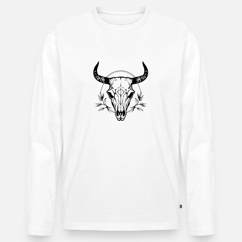 Kuh Schädel Boho - Männer Premium Bio Langarmshirt - Weiß