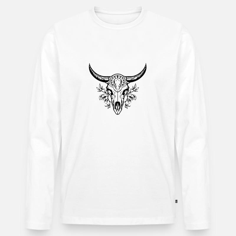 Kuh Schädel Boho - Männer Premium Bio Langarmshirt - Weiß