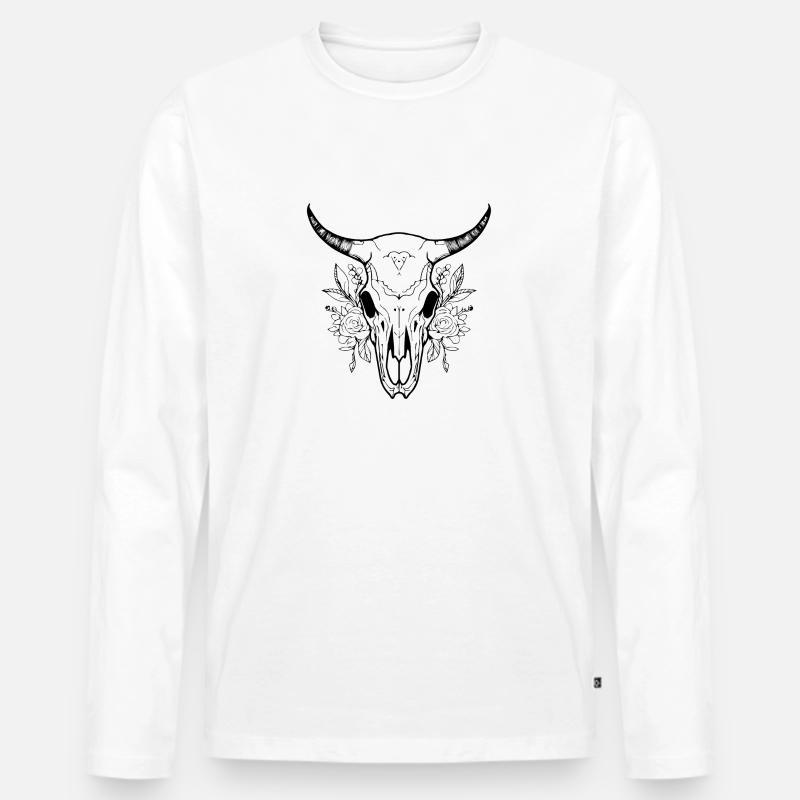 Kuh Schädel Boho - Männer Premium Bio Langarmshirt - Weiß
