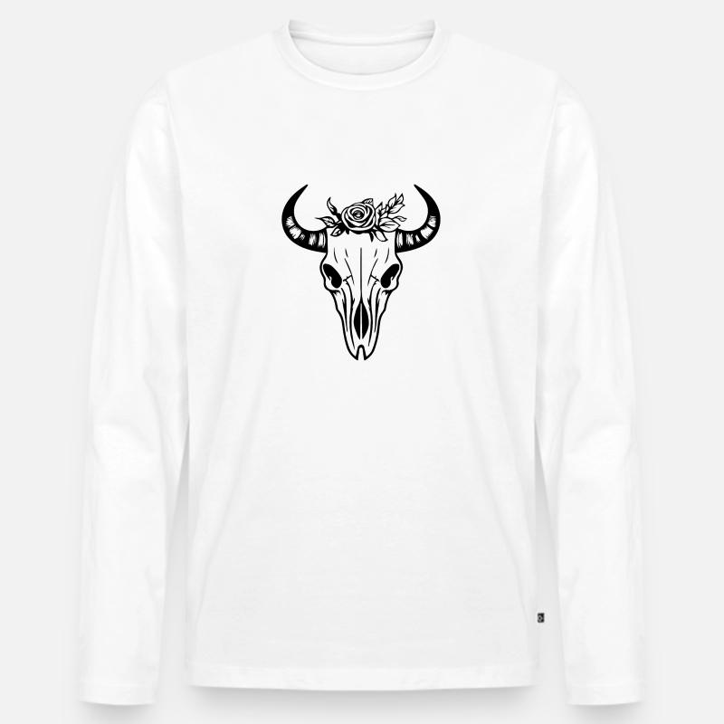Kuh Schädel Boho - Männer Premium Bio Langarmshirt - Weiß