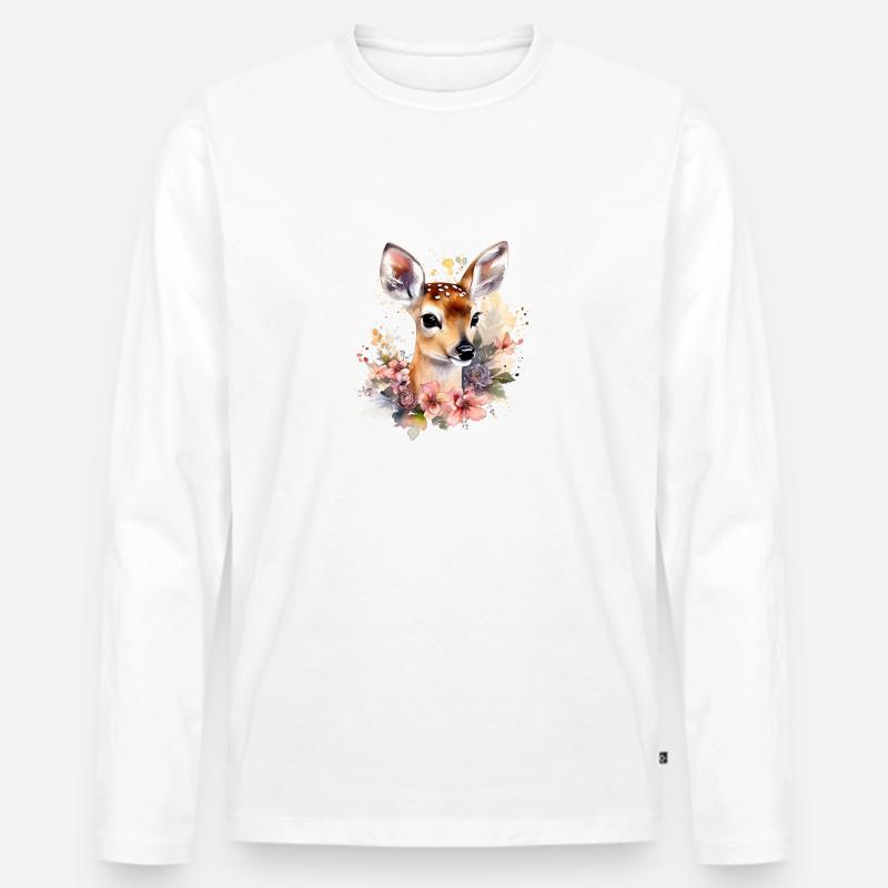 Blumenreh - Männer Premium Bio Langarmshirt - Weiß