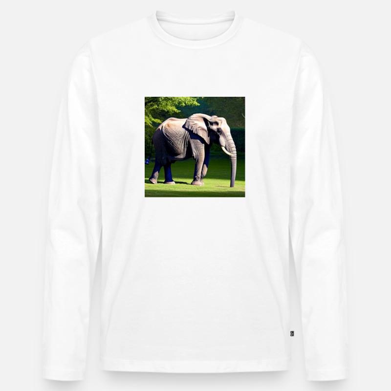 Elefant auf eine Wiese - Männer Premium Bio Langarmshirt - Weiß