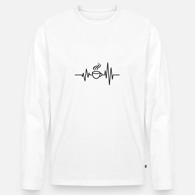 Coffee Heartbeat - Männer Premium Bio Langarmshirt - Weiß