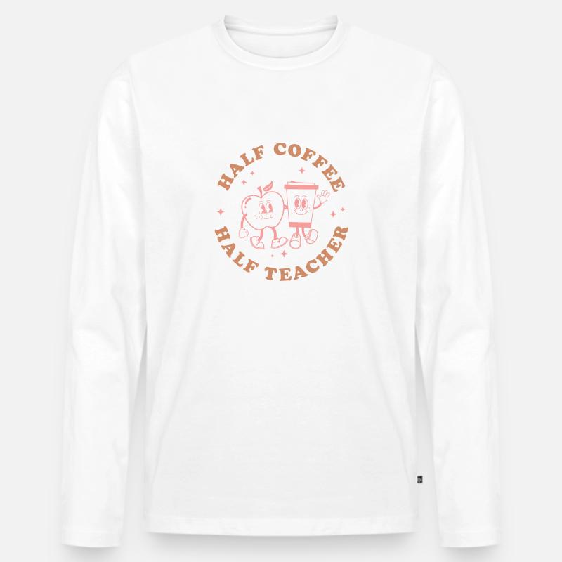 Half Coffee Half Teacher - Männer Premium Bio Langarmshirt - Weiß