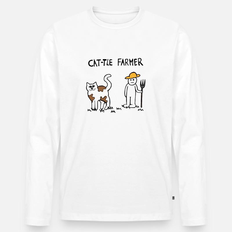 Rinder Katze Bauer - Männer Premium Bio Langarmshirt - Weiß