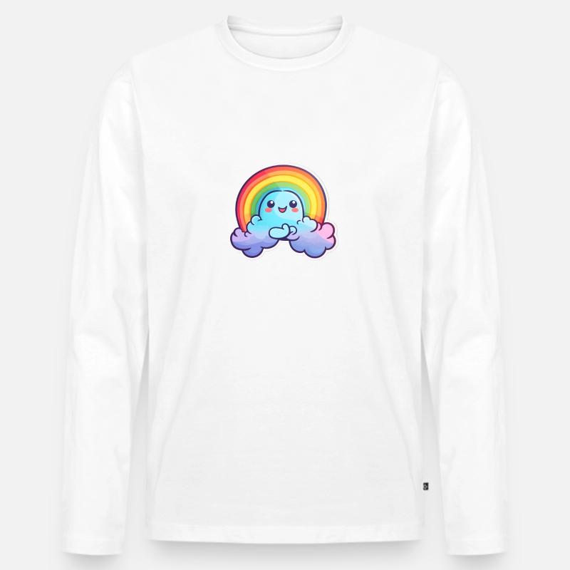 Happy Rainbow - Männer Premium Bio Langarmshirt - Weiß