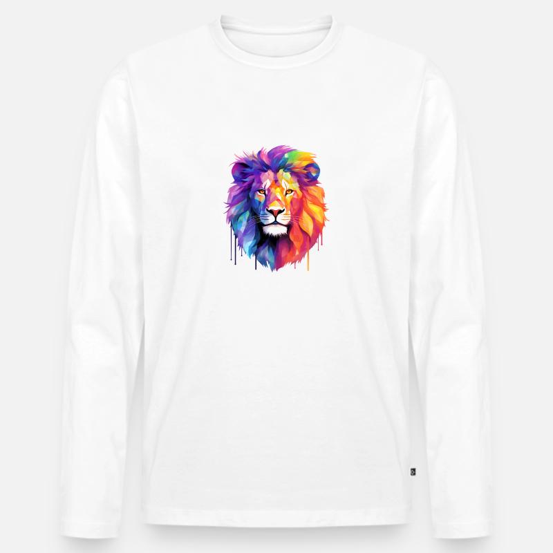 Regenbogen Löwe - Männer Premium Bio Langarmshirt - Weiß