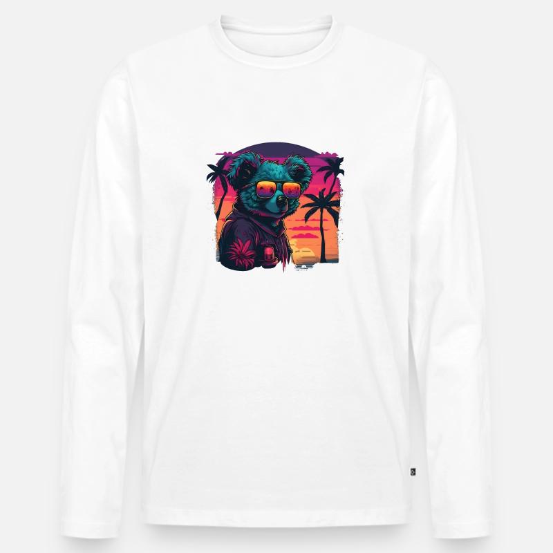 Synthwave Koala Sunset - Männer Premium Bio Langarmshirt - Weiß