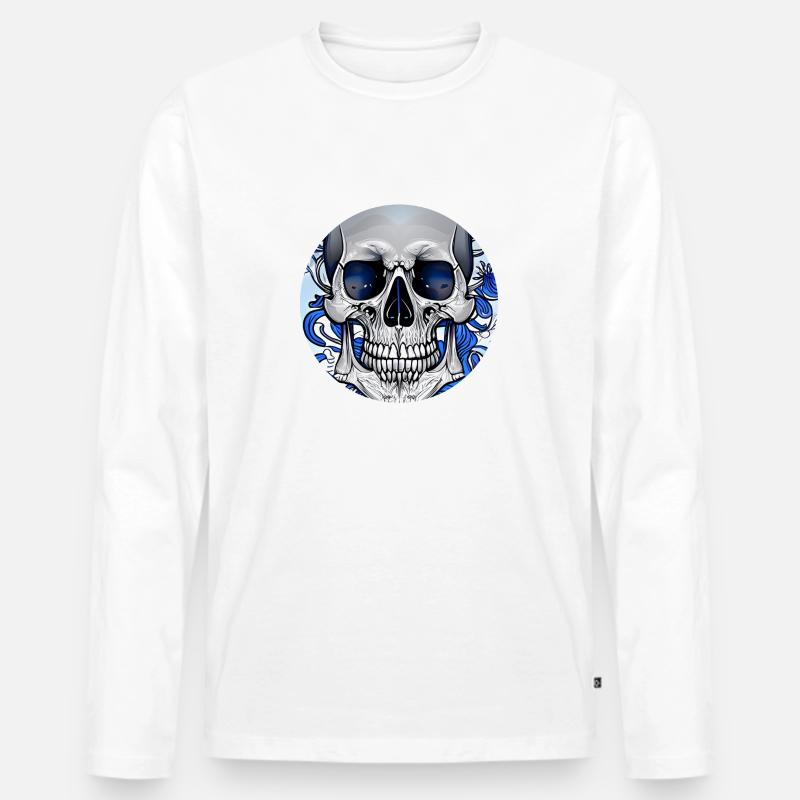 Grey Skull - Ornament - Männer Premium Bio Langarmshirt - Weiß