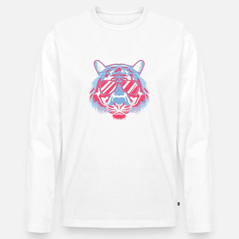 Tiger mit Sonnenbrille - Männer Premium Bio Langarmshirt - Weiß