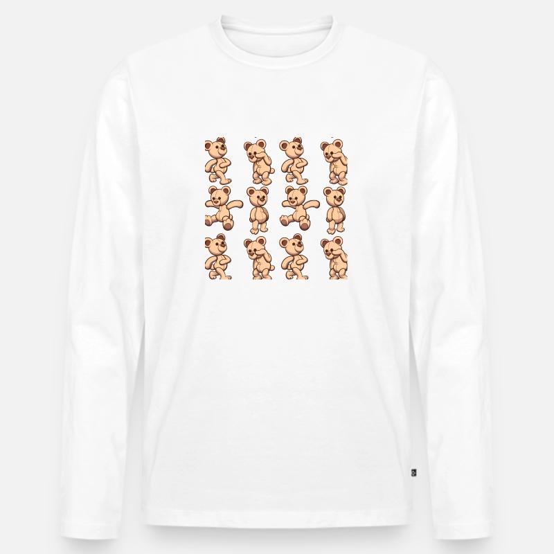 Karikatur-Teddybär-Muster - Männer Premium Bio Langarmshirt - Weiß
