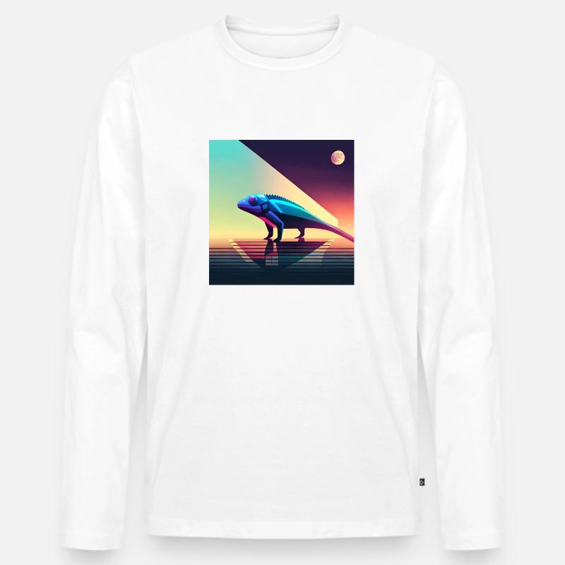 Leo das Chamäleon - Reptilien-Eidechsen-Illustrationskunst - Männer Premium Bio Langarmshirt - Weiß