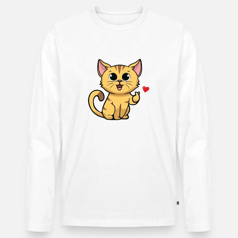 Nette Katze mit Herzzeichen - Männer Premium Bio Langarmshirt - Weiß