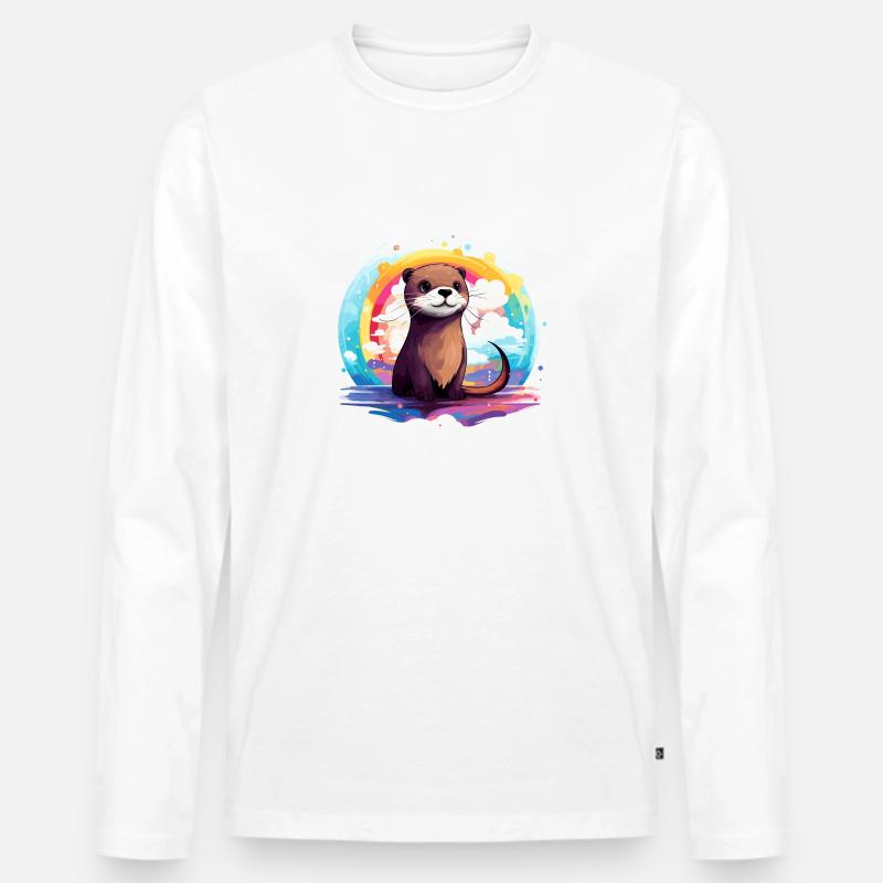 der Otter im bunten Schein - Männer Premium Bio Langarmshirt - Weiß