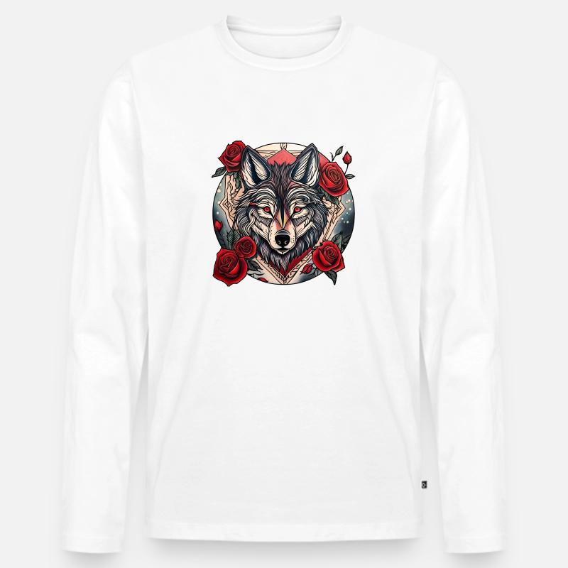 Wolf - Männer Premium Bio Langarmshirt - Weiß