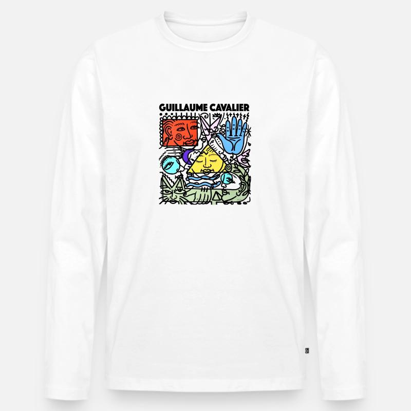 Pyramide, Katze und magische Hand - Männer Premium Bio Langarmshirt - Weiß