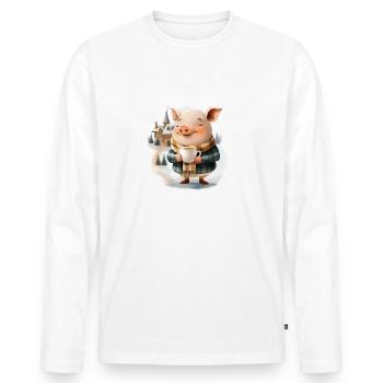 Piggy drinks punch - Men's Premium Organic Long Sleeve Shirt - white - Front - Nico (187cm)