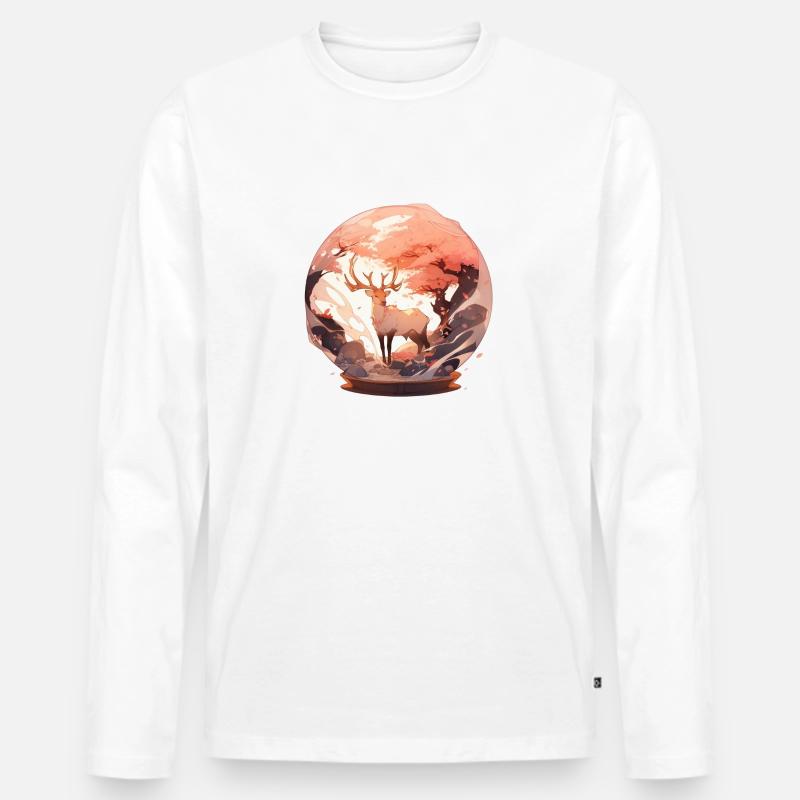 Der Herbsthirsch - Schneekugel Version - Männer Premium Bio Langarmshirt - Weiß