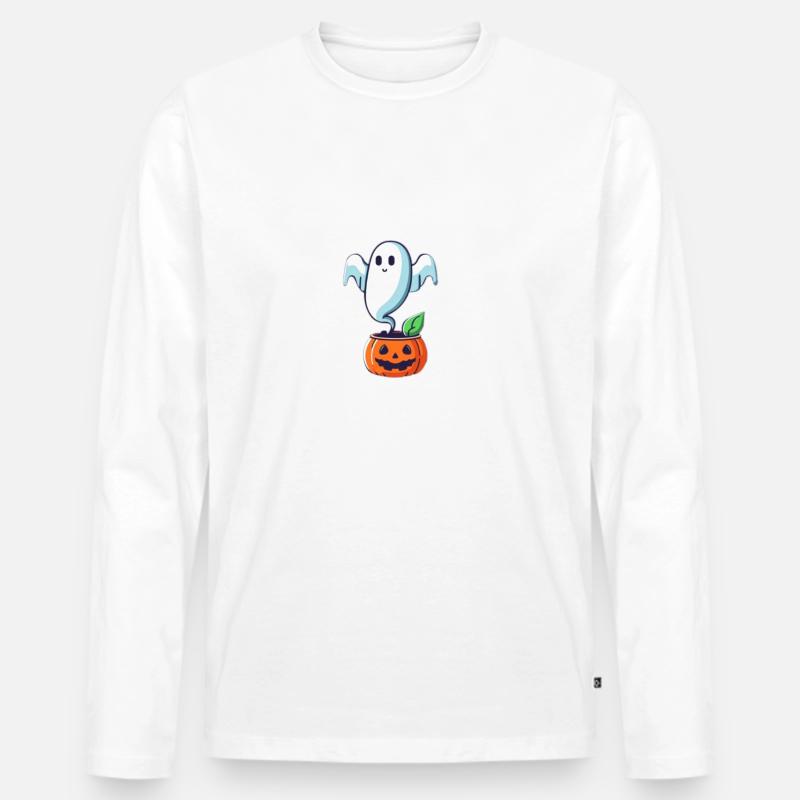 Halloween-Geist - Männer Premium Bio Langarmshirt - Weiß