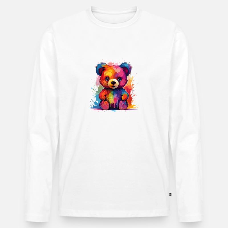 der bunte Teddy - Männer Premium Bio Langarmshirt - Weiß