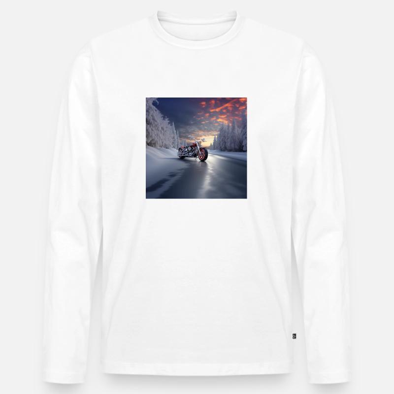 Winterliche Autobahn-Motorradfahrt - Männer Premium Bio Langarmshirt - Weiß