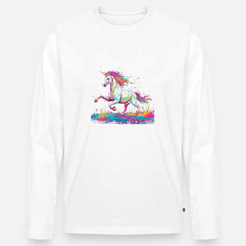 Retro Einhorn 2 - Männer Premium Bio Langarmshirt - Weiß