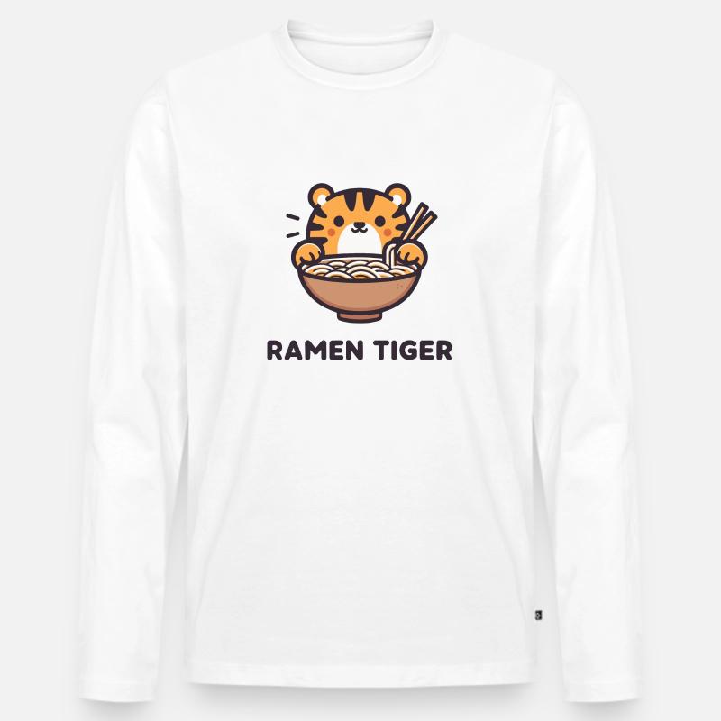 Süßer Ramen Tiger - Männer Premium Bio Langarmshirt - Weiß