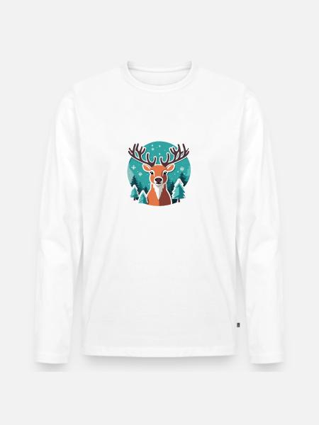 Reindeer Christmas Drawing - Men's Premium Organic Long Sleeve Shirt - white