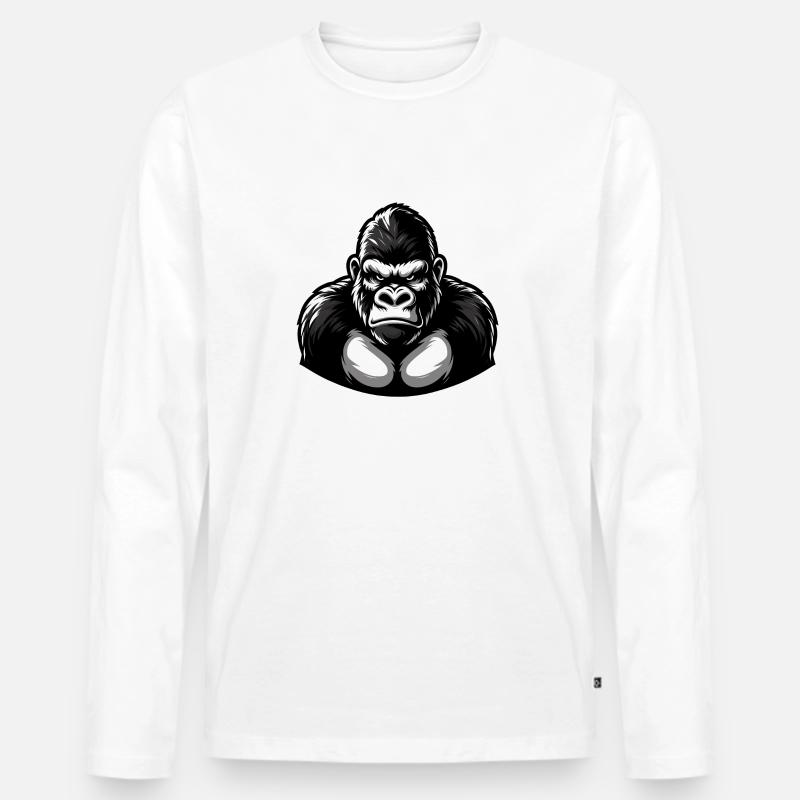 Kraftvoller Schwarz-Weiß-Gorilla - Männer Premium Bio Langarmshirt - Weiß