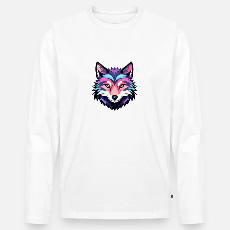 Wolf Zeichnung - Männer Premium Bio Langarmshirt - Weiß