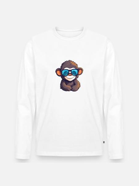 Little cute monkey wearing sunglasses. - Men's Premium Organic Long Sleeve Shirt - white