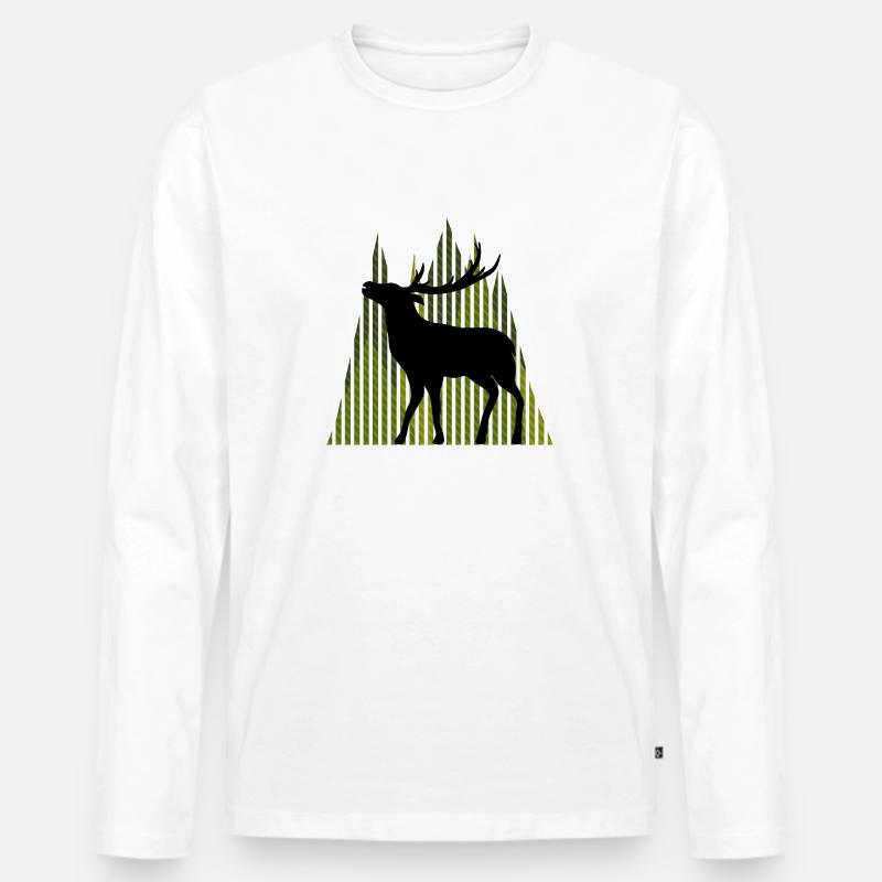 Hirsch - Männer Premium Bio Langarmshirt - Weiß