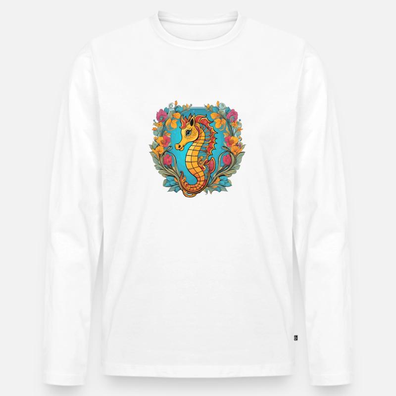 Seepferdchen - Männer Premium Bio Langarmshirt - Weiß