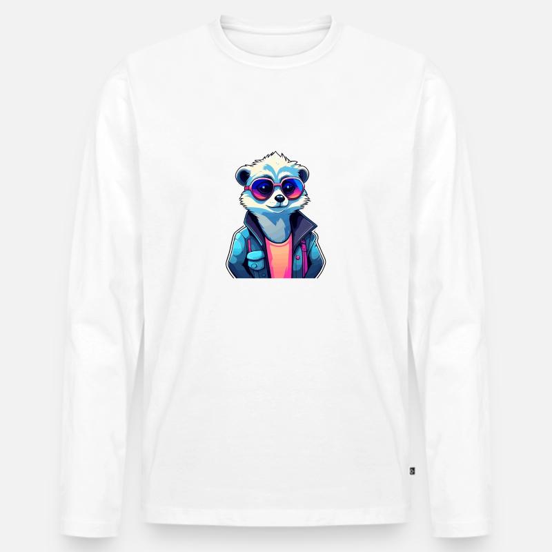 Erdmännchen Zeichnung - Männer Premium Bio Langarmshirt - Weiß