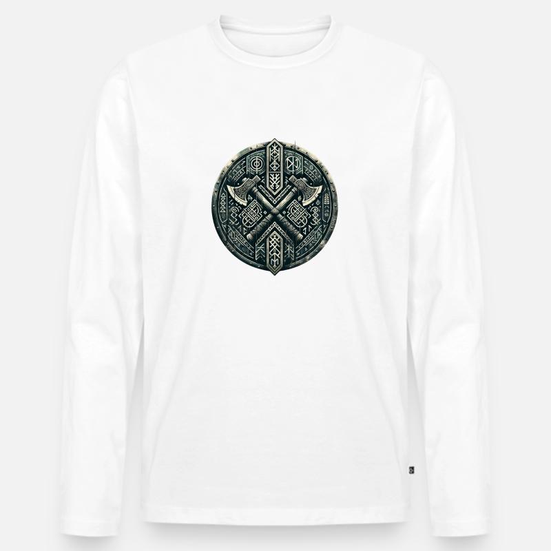 Wikinger Schild - Männer Premium Bio Langarmshirt - Weiß
