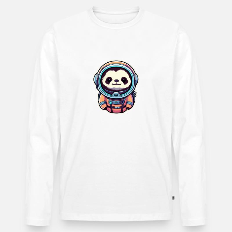 Faultier Astronaut Illustration - Männer Premium Bio Langarmshirt - Weiß