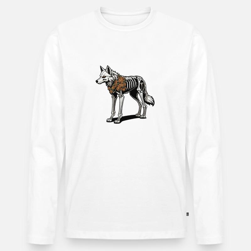 Wolf Skelett Illustration - Männer Premium Bio Langarmshirt - Weiß