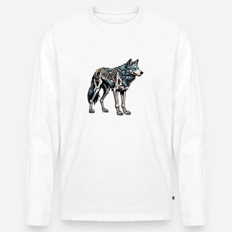 Wolf Skelett Illustration - Männer Premium Bio Langarmshirt - Weiß