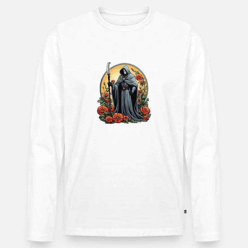 Sensenmann Blumen Illustration - Männer Premium Bio Langarmshirt - Weiß
