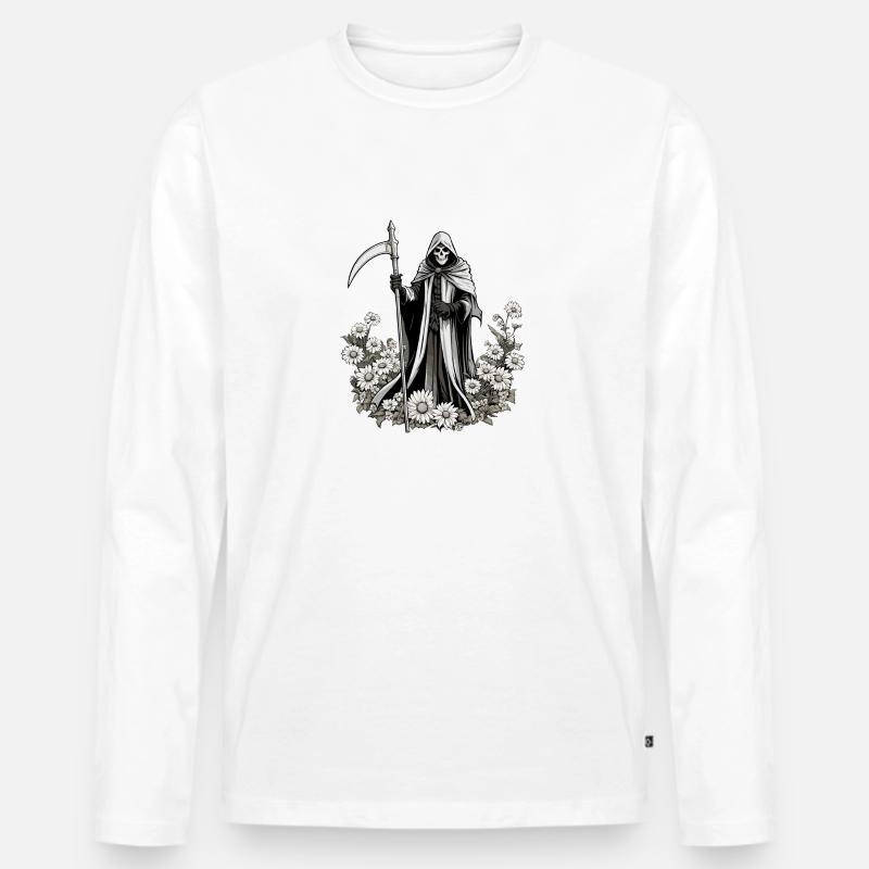 Sensenmann Blumen Illustration - Männer Premium Bio Langarmshirt - Weiß