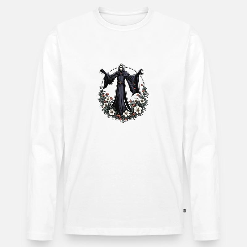 Sensenmann Blumen Illustration - Männer Premium Bio Langarmshirt - Weiß
