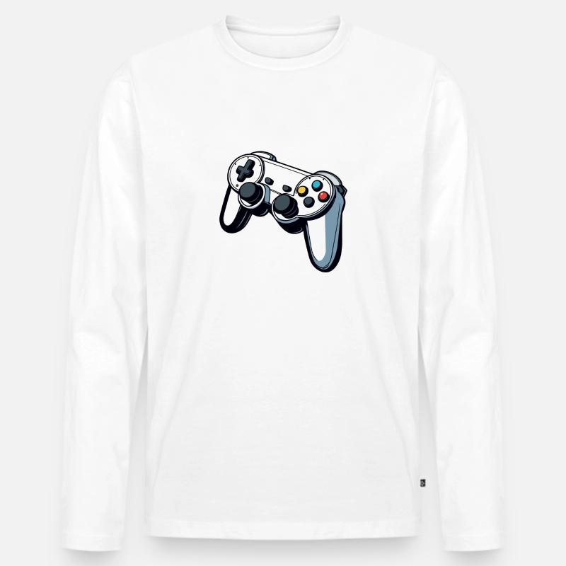 Controller Weiß Illustration - Männer Premium Bio Langarmshirt - Weiß