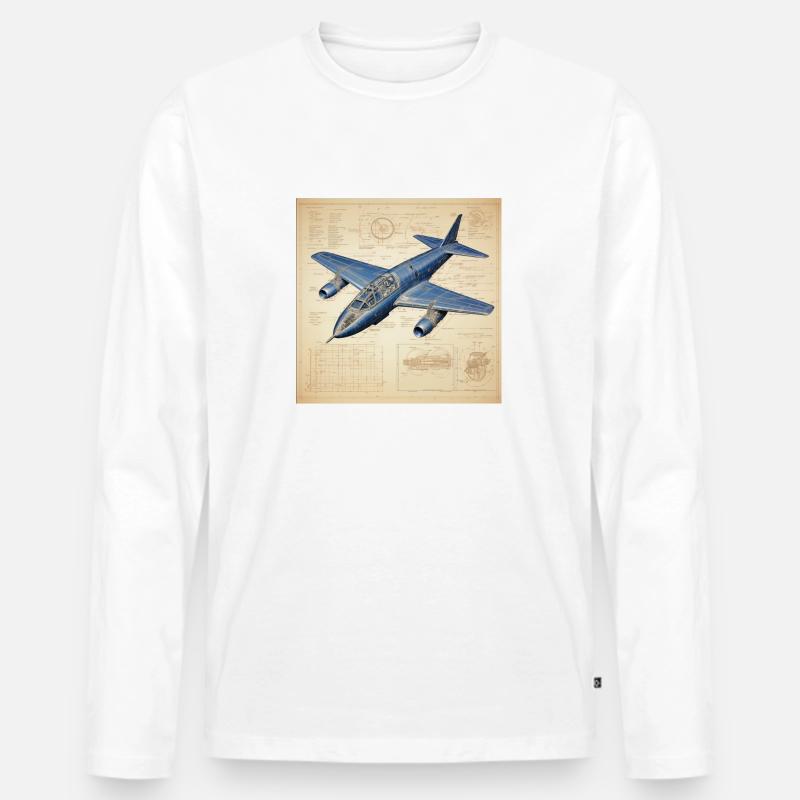 Blaupause eines Düsenflugzeugs - Männer Premium Bio Langarmshirt - Weiß