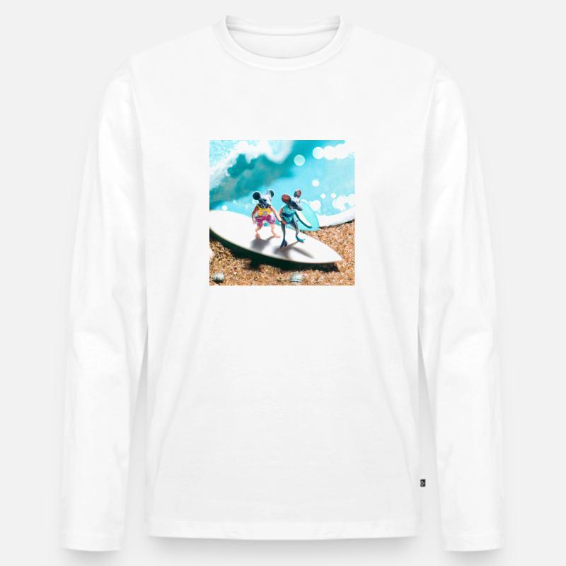 Zwei Mäuse auf dem Surfboard - Männer Premium Bio Langarmshirt - Weiß