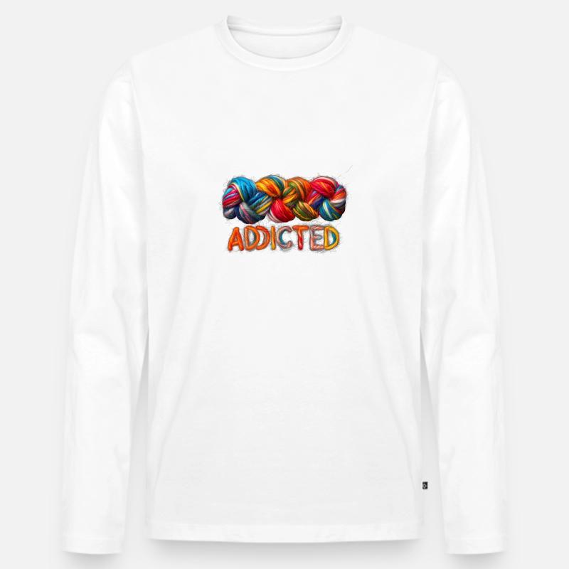 Süchtig nach Wolle - Männer Premium Bio Langarmshirt - Weiß