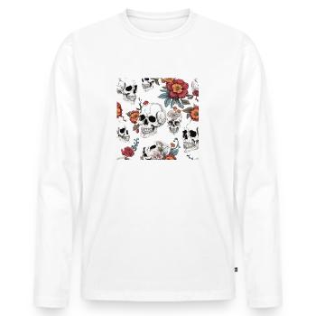 Crâne et fleurs - T-shirt manches longues Premium bio Homme - blanc - Devant - Nico (187cm)