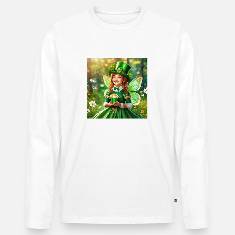 St. Patricks Fee - Männer Premium Bio Langarmshirt - Weiß