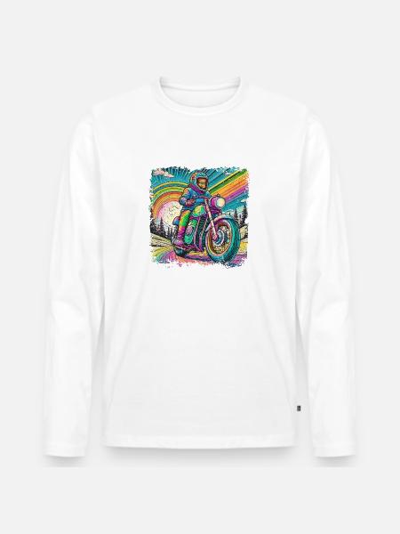 Berge im psychedelischem Biker-Rausch - Männer Premium Bio Langarmshirt - Weiß